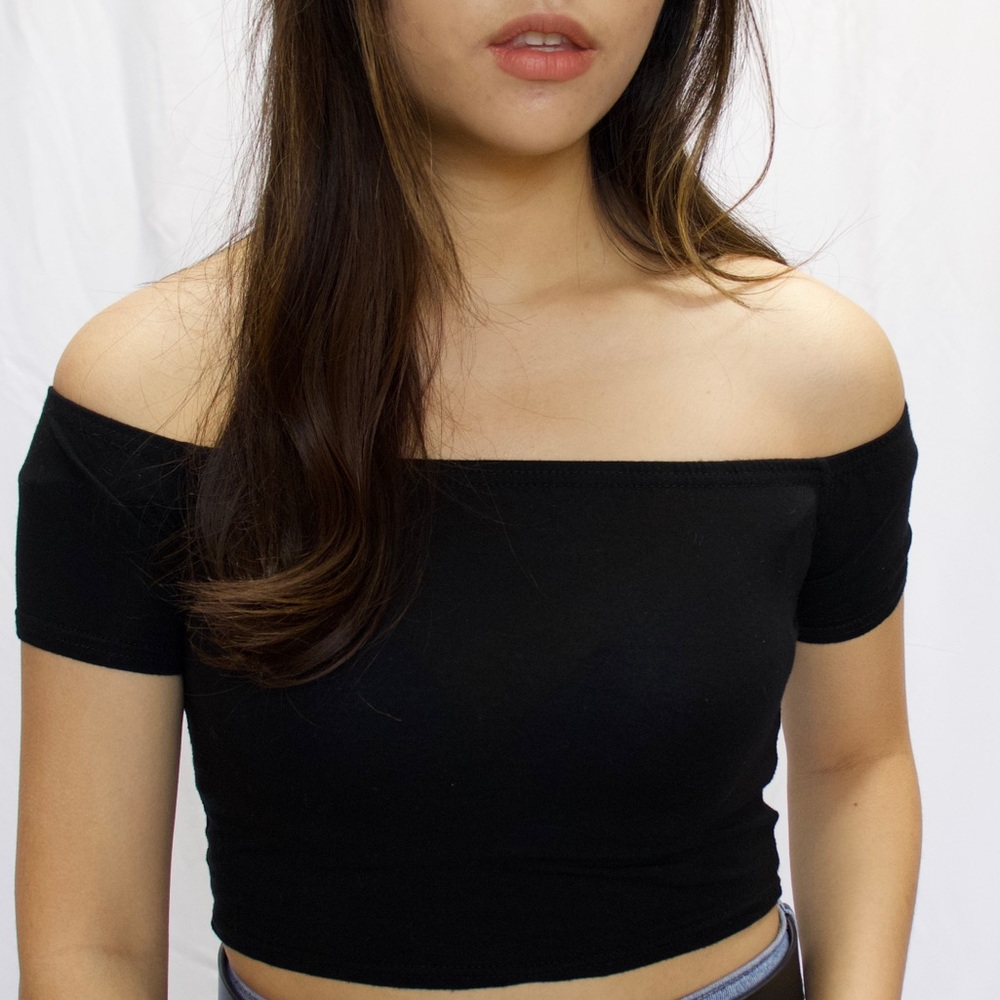 Black off-the-shoulder crop top